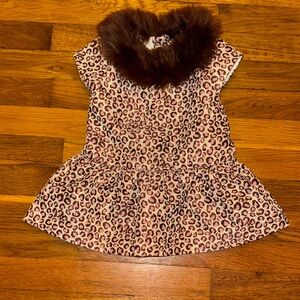 Janie & Jack Leopard Print Dress with Faux Fur Collar Size 12 - 18 Months